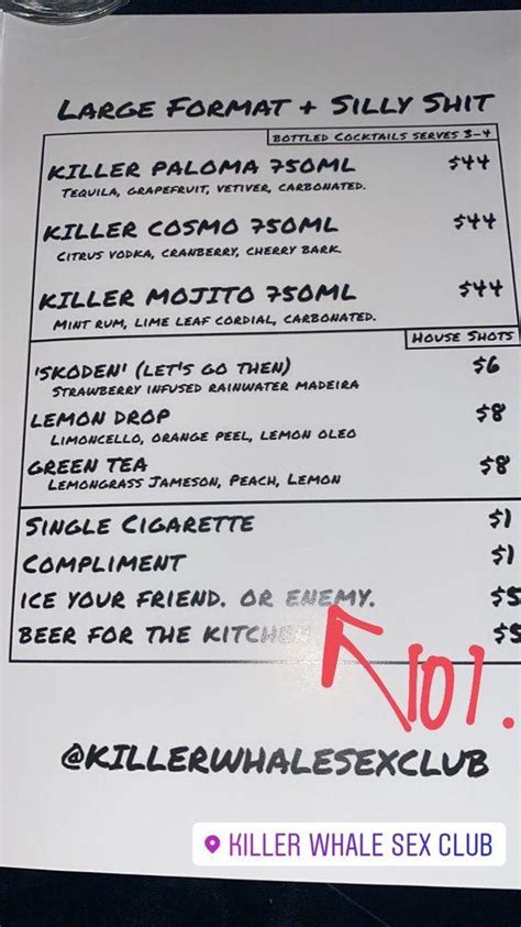 killer whale sex club menu|Menu at Killer Whale Sex Club, Phoenix